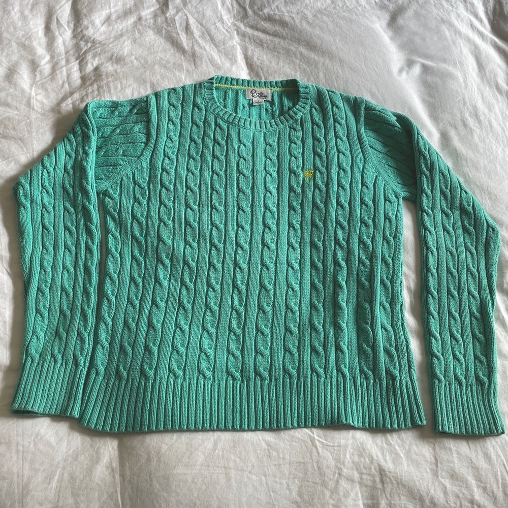Turquoise Lilly Pulitzer cable pullover sweater